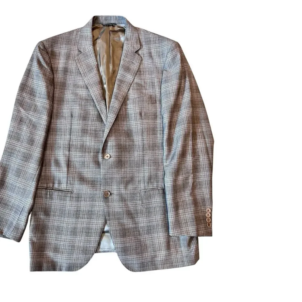Corallorosso Sport Coat Mens 44R Gray Windowpane 2-Button Jacket 100% Wool Italy